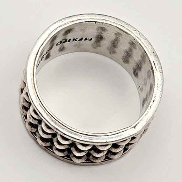 Men's Mexican Sterling Ring - Wide Band Ring - Silver Ball Ring Size 11 - Picture 6 of 6